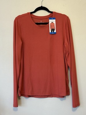 Danskin Women's L Ultimate Rib Long Sleeve Tee T-Shirt Mineral Red Activewear