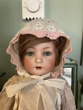 Vintage Eyelet Doll Bonnet with Pink Crocheted Trim.