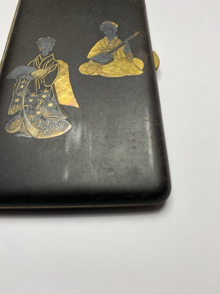Antiguo estuche de cigarrillos damasceno japonés vintage con incrustaciones Komai Foto 2 de 4