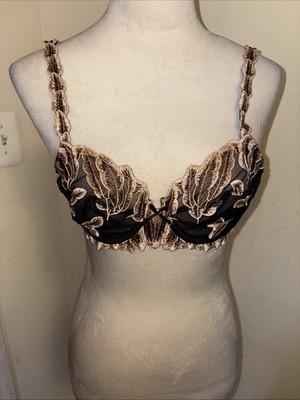 NWT Lise Charmel Full Cups Bra Black & Gold Leaves Embroidered Underwire 32C