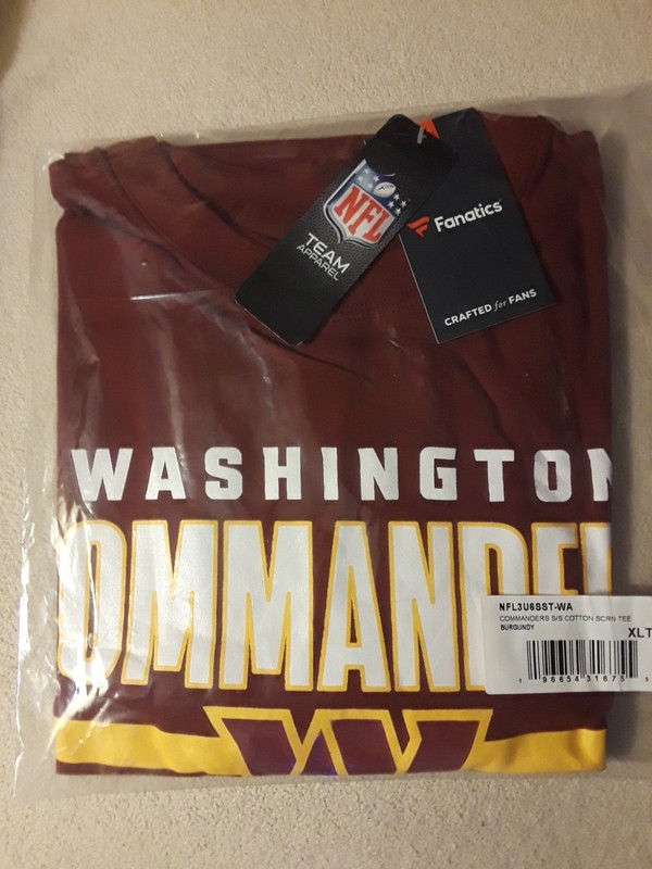 NFL Washington Commanders T-Shirt XL Burgundy Fanatics Apparel Brand New W Tags 
