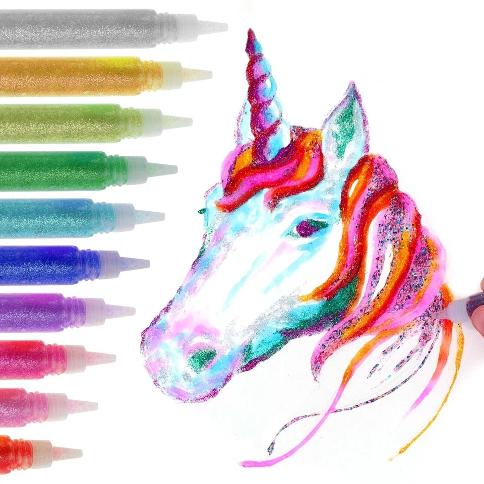 GLITTER GLUE GEL PENS ART CRAFT SPARKLY COLOURED MARKERS CHILDREN (Pack of 10) - Image 3 of 3