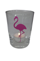 "Deko Teelicht Glas Windlicht Print \"Flamingo\" Pink Teelichthalter Handmade"