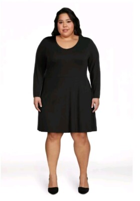 Terra & Sky Womens Plus Size 0X Black Long Sleeve Swing Dress New With Tag  - B | eBay