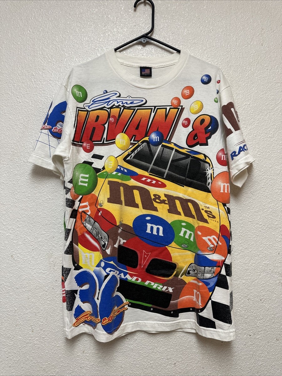 Vtg Nascar Shirt Men's Colorful 90's M&M Racing Team All Over