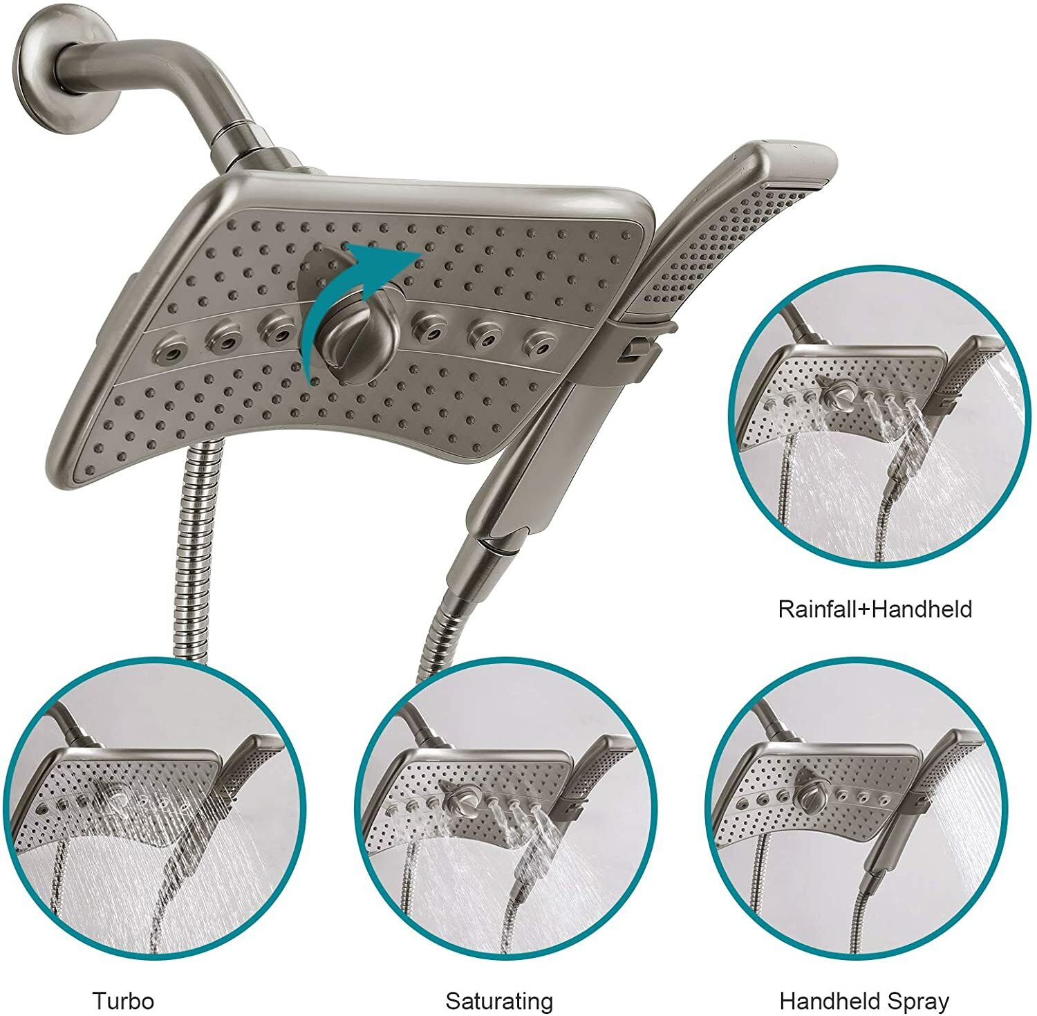 New Bright Showers Shower Heads Combo Premium Version Brushed Nickel ...