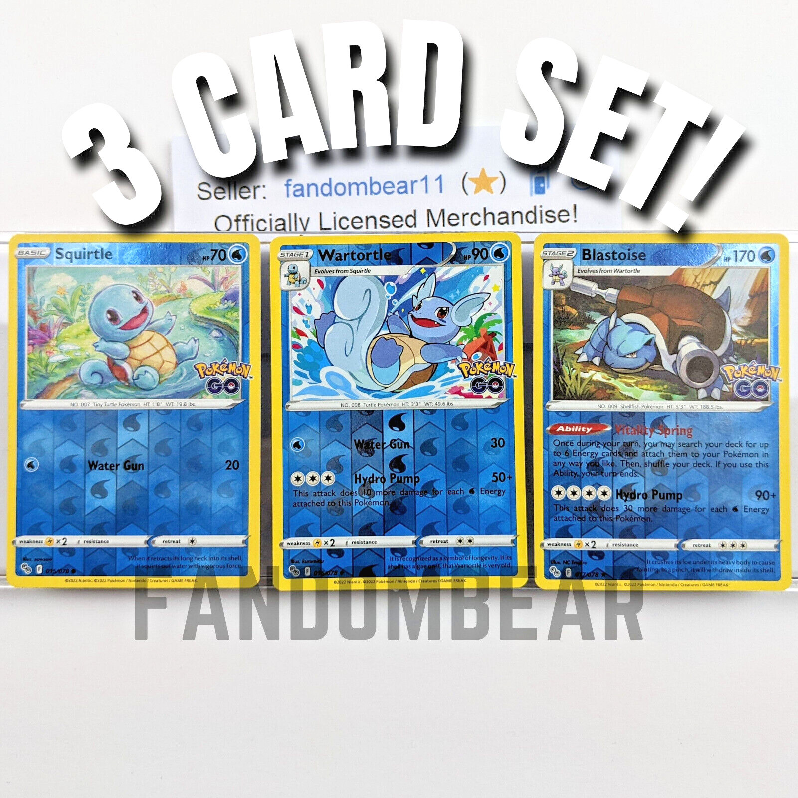 SQUIRTLE WARTORTLE BLASTOISE REVERSE HOLO SET! Sword & Shield Pokemon