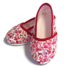 Pink Floral w/Red Canvas Slip On Shoes for 18 inch Doll Clothes Girl
