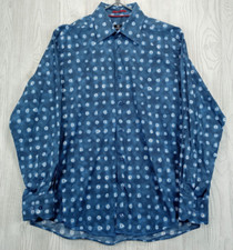 Bugatchi UOMO Shirt Medium Blue Geometric Mens Long Sleeve Casual Button Dress
