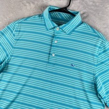 Vineyard Vines Performance Polo Mens Medium Striped Blue Tech Shirt Wicking Golf