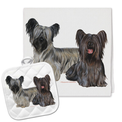 Skye Terrier Duo Kitchen Dish Towel and Pot Holder Gift Set