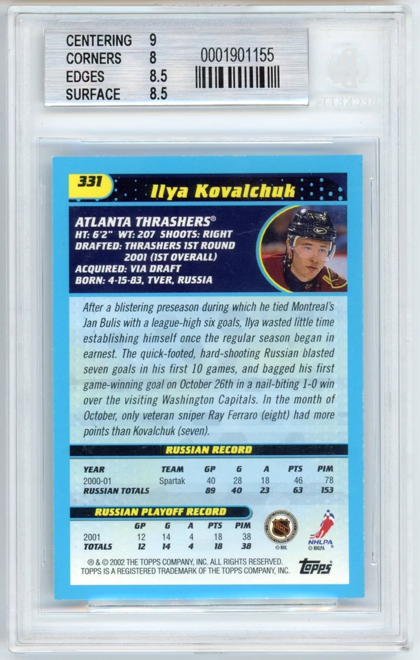 Ilya Kovalchuk RC BGS 8.5: 2001-02 Topps Rookie Card - Image 2 of 3