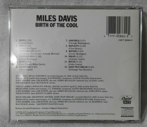 MILES DAVIS "Birth Of The Cool" 1989 (Capitol/JAZZ) CD VG+/EX! - Picture 3 of 3