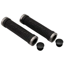 LIZARD SKINS PEATY LOCK-ON BONUS PACK BICYCLE GRIPS BLACK w/ PEWTER CLAMPS MTB