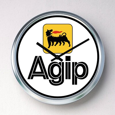 AGIP Wanduhr Edelstahl lautlos Quarzwerk Mann Höhle Garage Ölschuppen