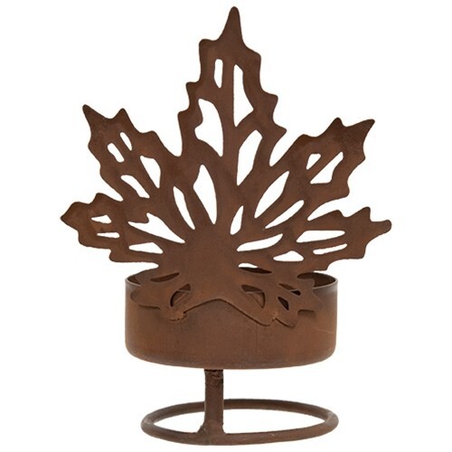 New primitive fall leaf tea light holder rust metal rustic autumn 4 25