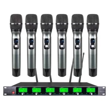 Wireless Microphone System 6 Channel UHF 6 Handheld Metal Dynamic Mic Church KTV