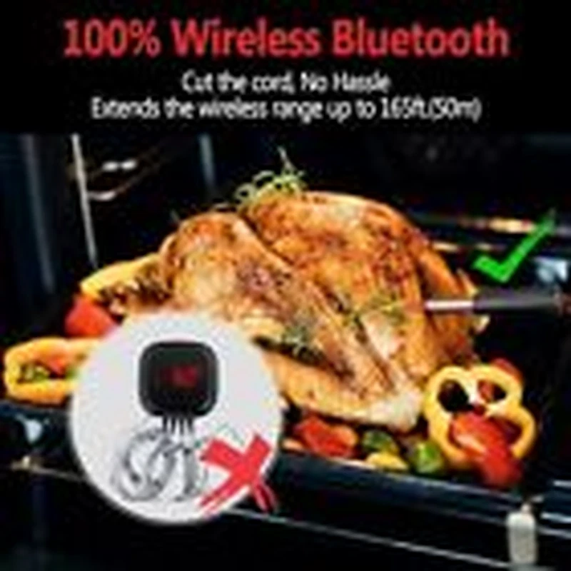 Wireless Meat Thermometer, 165Ft Smart Bluetooth Meat Thermometer, Wireless