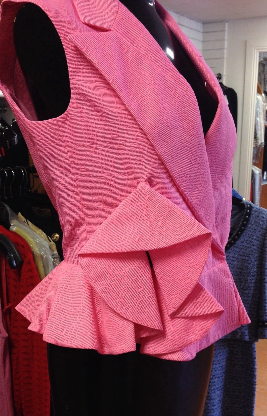 NUOVO YSL YVES SAINT LAURENT gilet giacca top JACQUARD PEPLUM CANDY ROSA 40 8