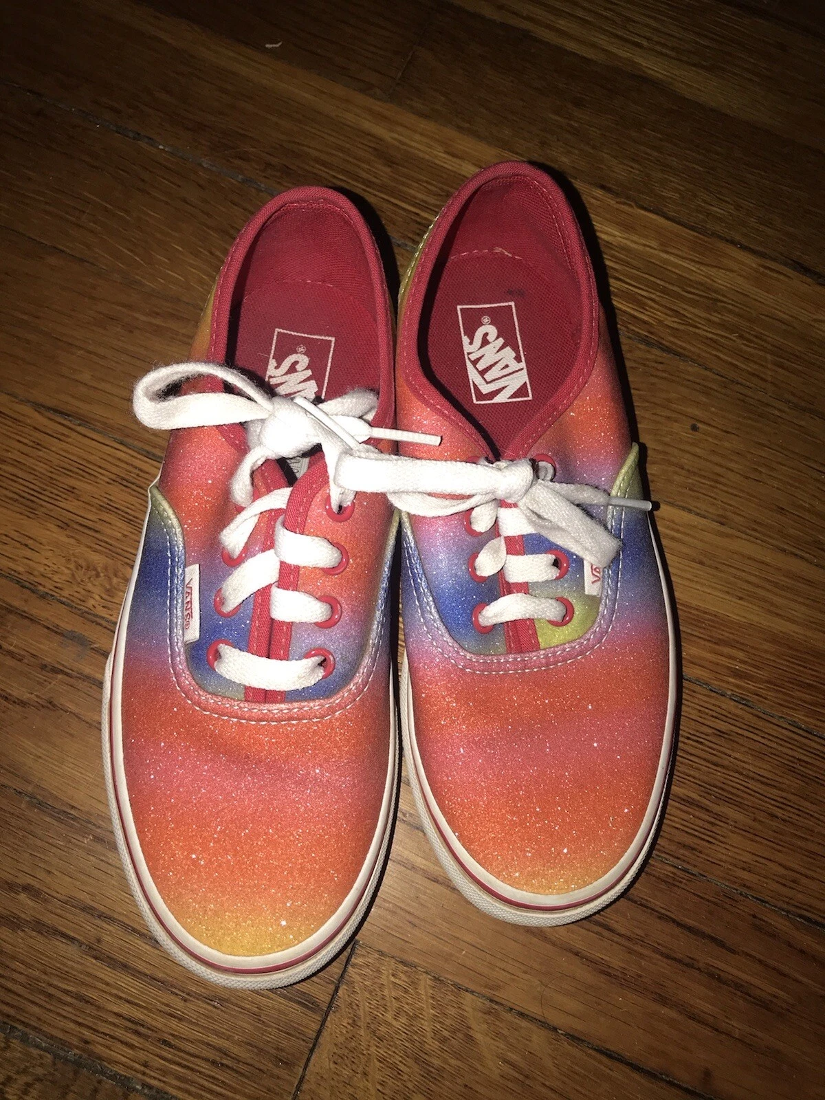 VANS FURGONI BAMBINI TAGLIA 3 ARCOBALENO SCINTILLANTE GLITTER BAMBINI APPENA INDOSSATI FONDAMENTALMENTE NUOVI