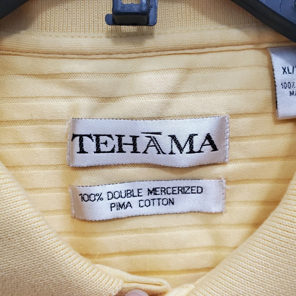 Polo de golf Tehama para hombre amarillo acanalado doble mercerizado algodón Pima rayas talla XL Foto 4 de 4