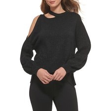 DKNY Long Sleeve Asymmetrical Cutout Sweater Black MD