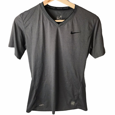 Nike Pro Shirt, Gray, Short Sleeve, V-Neck.  Size Women's M Athletic Run Yoga