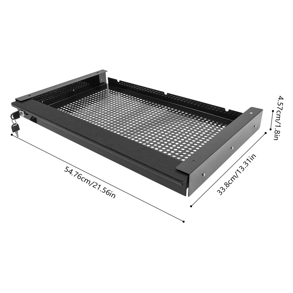 Under Desk Mounted Sliding Pull-out Drawer Drawer Storage Organizer Drawer W/Key - Image 2 of 4