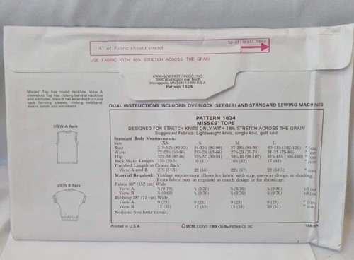 Uncut Vintage Sewing Pattern Womens XS S M L Knit Top Shirt Blouse Kwik Sew 1535 - Picture 3 of 3