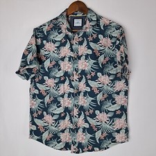 Denim  Flower Ricky Singh Hawaiian Shirt Mens Large Paradise Button Up S/S