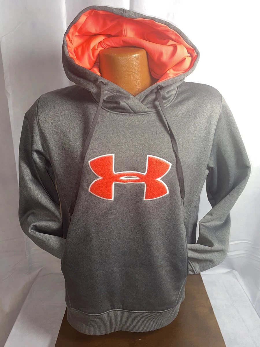 Under Armour Storm Hoodie Women Large Gray Red Fleece Pullover Sweatshirt