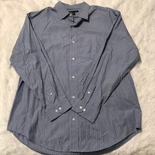 Banana Republic Mens Size XL 17-17.5 Long Sleeve Button Down Blue Striped Shirt