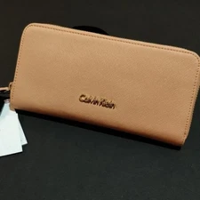 Calvin Klein Peach or Terracotta Zip Around Leather Wallet NWT