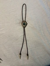 Hand Made Silver and Turquoise Bolo Tie with Deer Stag Back. Native American