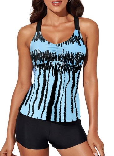 Aleumdr Womens V Neck Printed Strappy Racerback Summer Padded Tankini Swim To...