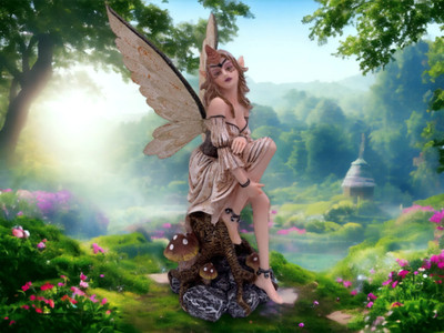 Verzauberte Waldfee Figur Fee Magischer Pilz Thron Fantasy Ornament
