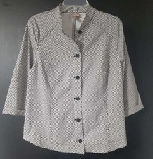 Chico's Sz 2 10/12 Women's Dressy Jacket Black  White Houndstooth Hip Lengt
