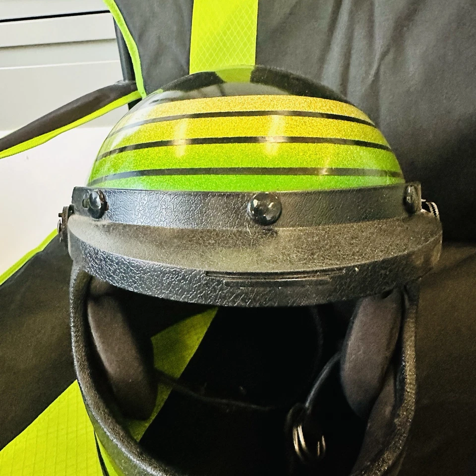 Capacete de rosto inteiro vintage gato ártico listras verdes cintilantes anos 70 modelo escasso!! - Imagem 3 de 4