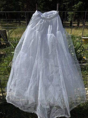Full Length White Tulle Tiered Crinoline with Drawstring + Hook/Loop Closure
