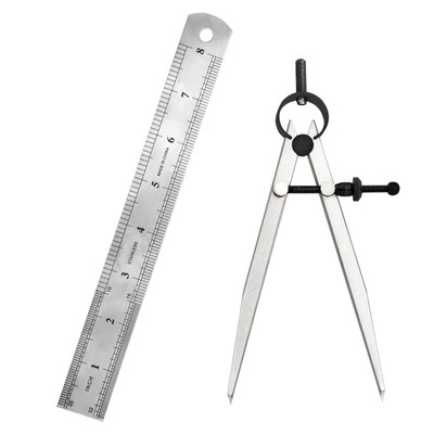 6 inch Adjustable Lockable Steel Divider Wing Leather Compass with 8 inch Ruler