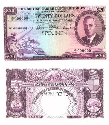 u Reproduction Note British Caribbean Territories 20 Dollars 1950 Pick #5  0638R