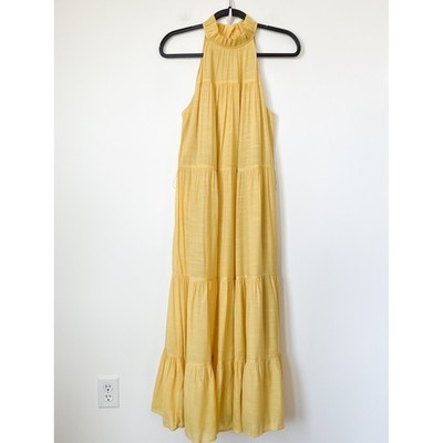 Banana Republic Factory Ruffle Neck Tiered Midi Dress Yellow Women Small NO  BELT | eBay