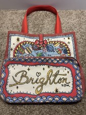 Brighton Multicolor Heart Art Tote Bag Bow Accent Inner Pockets Shoulder Strap
