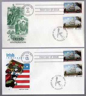2 Joint issue FDCs Irish Immigration to America 1999 Ireland #1168 & US #3286