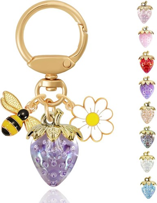 #ad Strawberry Bag Charm with Flower amp; Bee for Handbags or Wallet Cute Strawberry $10.75