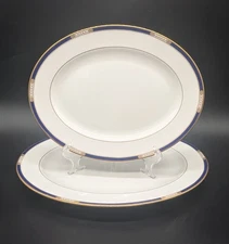 Lenox Royal Treasure Two Oval Platters 13'' And 16'' Some Wear Blue Gold White