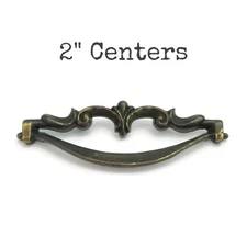 Vintage Ornate Drawer Pull 2" Centers Aged Brass Tone Handle LX12