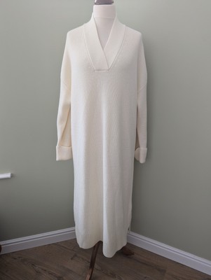 Jaeger Extra Fine Merino Wool Ivory Chunky Slouchy Jumper Dress