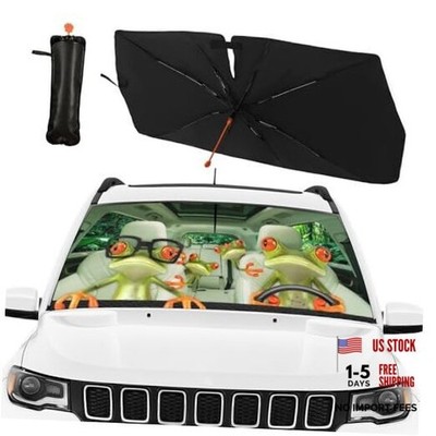 CHILL·TEK Funny Animals Car Windshield Sun Shade Umbrella, Frog Driving Car
