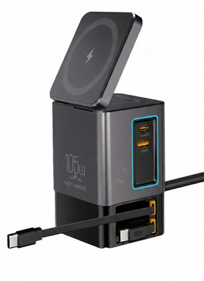105W GaN 6-in-1 Fast  Phone/Laptop Charging Station 65W Retractable USB-C Cables